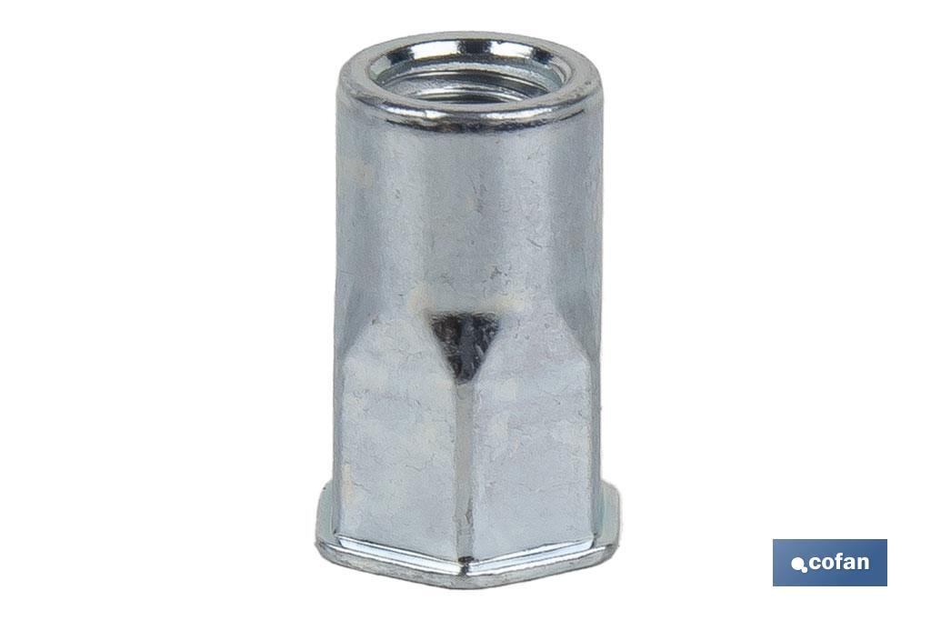 TUERCAS REMACHABLES SEMIHEXAGONAL FONDO ABIERTO CABEZA REDUCIDA ACERO M5 X 14 (PACK: 500 UDS)