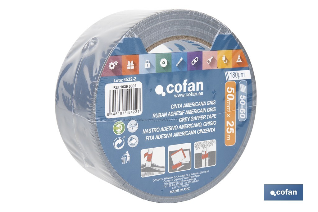 CINTA AMERICANA GRIS 180 MICRAS 50 MM X 25 M (PACK: 1 UDS)