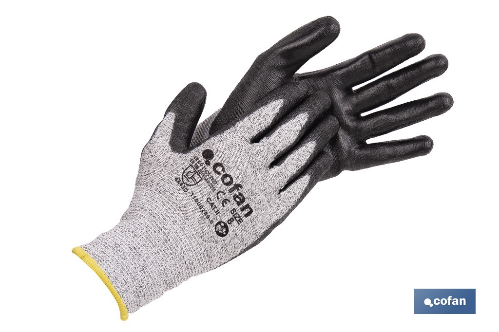GUANTES ANTICORTE ULTRALIGEROS IMPREGNADOS PU NEGRO TALLA 10